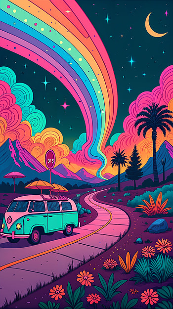 **Colorful Journey: A Vibrant Adventure**, hippie, rainbow, landscape HD phone wallpaper