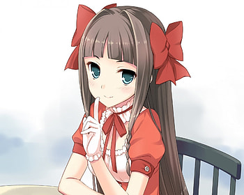 Red Ribbon, awesome, cute, long hair, dress, beauty, nice, lady, maiden, , adorable, spendid, female, plain, sweet, ribbon, girl, beautiful, kawaii, anime girl, simple, anime, pretty, red, brown hair, gown, lovely HD wallpaper