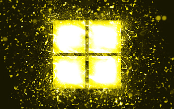Microsoft yellow logo, , yellow neon lights, creative, yellow abstract background, Microsoft logo, Windows 11 logo, brands, Microsoft HD wallpaper