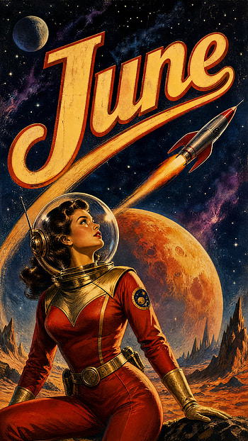 June in Orbit — Retro Rocket , Astronaut, Planet HD phone wallpaper