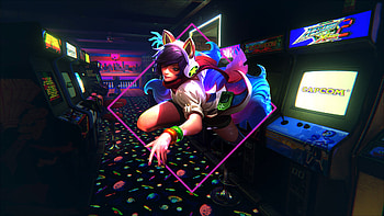 Ahri League Of Legends Arcades In The 90s, ahri, league-of-legends, games, artist, artwork, digital-art HD wallpaper