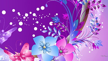 Dots Flowers Butterflies, butterflies, summer, purple, pink, abstract, flowers HD wallpaper