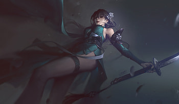 Spider lily, art, fantasy, bo chen, girl, dark HD wallpaper