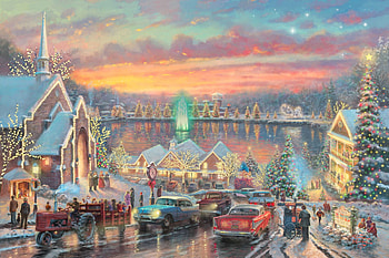 Painting, city, snow, christmas HD wallpaper