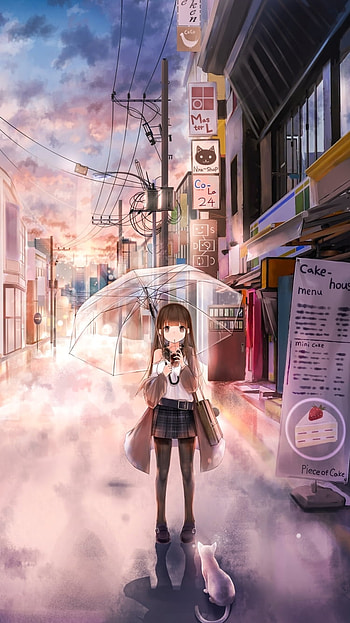Twilight Umbrella — Anime Girl & Cat , Anime, girl, anime girl HD phone wallpaper