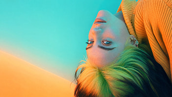 Upside-Down Neon Muse —, Billie Eilish, Portrait, Green Hair, Upside Down HD wallpaper