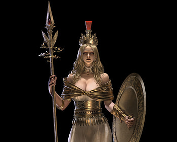 Athena, black, girl, tangdi, goddess, shield, golden, fantasy asy, frumusete, luminos HD wallpaper