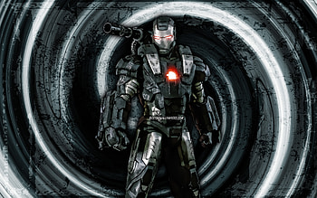 War Machine Armor Mark I, gray grunge background, superheroes, Marvel Comics, vortex, James Rhodes, War Machine HD wallpaper