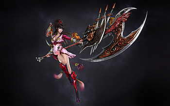 Fantasy girl, black, fantasy, red, weapon, game, jade dynasty, girl HD wallpaper
