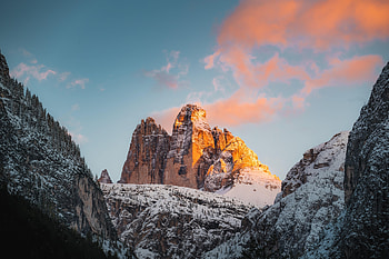 Winter, Nature, Sunset, Snow, Rock, Mountain HD wallpaper