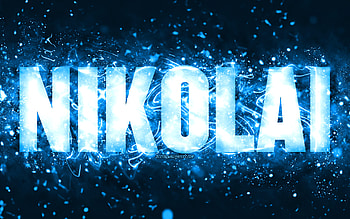 Happy Birtay Nikolai, , blue neon lights, Nikolai name, creative, Nikolai Happy Birtay, Nikolai Birtay, popular american male names, with Nikolai name, Nikolai HD wallpaper
