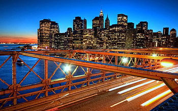 Cities, Sunset, Skyscrapers, Bridge, New York HD wallpaper