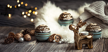 Still Life — Golden Reindeer & Festive Baubles, graphy, still life HD wallpaper