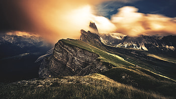 Grass Field Greenery Mountains With Snow Clouds Sky Background Nature HD wallpaper