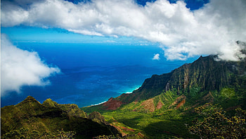 Nā Pali Coast, Kauai, Hawaii, sea, coast, clouds, sky, mountains, usa HD wallpaper
