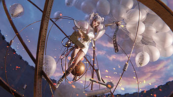 The white balloons, frumusete, white, art, fantasy, girl, balloon, lu jieyun HD wallpaper