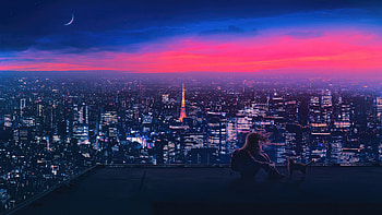 Chill Above The City Rooftop Bliss, alone, relaxing, cat, artist, artwork, digital-art HD wallpaper