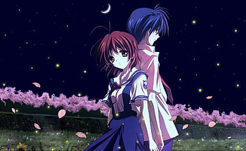 Cherry Blossom Couple, Nagisa, School Uniforms, Okazaki, Cherry Blossoms, Tomoya, Nagisa Okazaki, Clannad, Lovers, Big Eyes, Anime Couple, Tomoya Okazaki, Anime, Nagisa Furukawa, Furukawa, Seifuku, Couple, Anime Lovers, Clannad After Story HD wallpaper