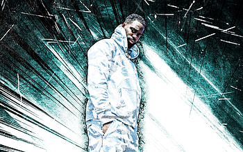 Ghetts, grunge art, british rapper, music stars, Ghetto, Justin Clarke, blue abstract rays, british celebrity, Ghetts HD wallpaper