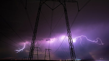 Thunderstorm night scene, Captivating wires, Dramatic cloudy sky, Mesmerizing atmosphere HD wallpaper