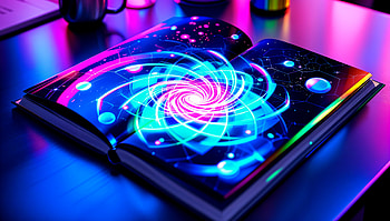 Vibrant Scrapbooking Journey: A Exploration, book, galaxy, neon, Abstract HD wallpaper