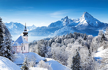 Winter Mountains,Germany, winter, temple, snow, trees, nature, mountains, forest HD wallpaper