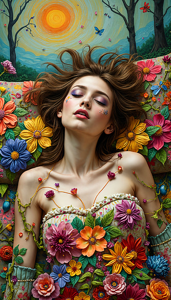 Floral Fantasy: A Vibrant to Brighten Your Screen, woman, fantasy, colorful, nature HD phone wallpaper