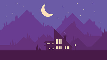 Mountains House Trees Illustration, artist, digital-art, illustration HD wallpaper