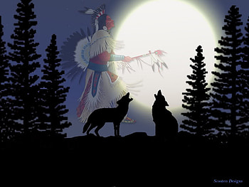 Sky Spirit, night, wolves, dance, indian, shaman, dark, howling, spirit, moon, traditions, ritual, trees, sky, forest HD wallpaper