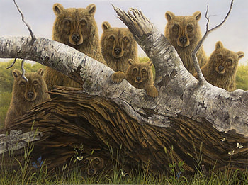 Family, animal, urs, fantasy, art, painting, robert bissell, pictura, bear HD wallpaper