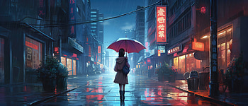 Anime Girl Walking In Rain Umbrella , anime-girl, anime, rain, umbrella, ai, artist, artwork, digital-art HD wallpaper