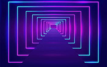 neon light tunnel, optical illusion, tunnel, road, path, purple neon background, neon light HD wallpaper