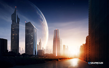 Landscape, Cities, Sunset, Sky, Planets HD wallpaper