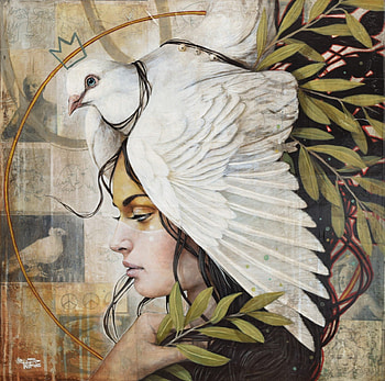 :), face, peace, pigeon, girl, art, dove, bird, sophie wilkins, wing, fantasy, pasari HD wallpaper
