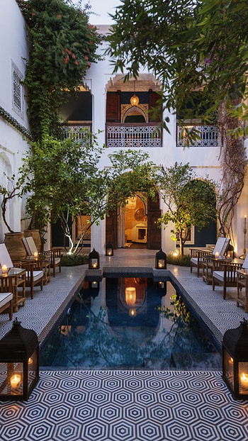 Riad Indigo luxury, Exquisite villa rentals, Architectural charm, Lavish living HD phone wallpaper