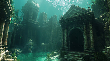 Enchanted Underwater Ruins: Fantasy Escape, fantasy, underwater ruins, underwater, ruin, Ancient HD wallpaper