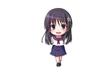 Chibi, uniform, cute, school uniform, long hair, nice, happy, adorable, female, plain, skirt, sweet, white, smile, ribbon, girl, kawaii, anime girl, simple, anime, pretty, lovely HD wallpaper