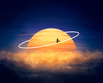 Fantasy, Art, Silhouette, Planet, hop, Cyclist, Orbit HD wallpaper