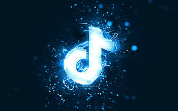 TikTok blue logo, , blue neon lights, creative, blue abstract background, TikTok logo, social network, TikTok HD wallpaper