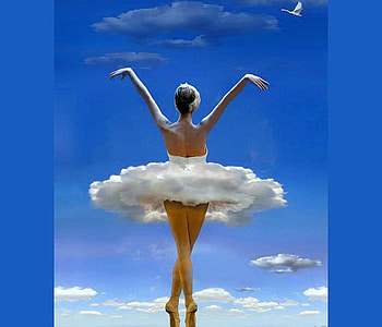 Cloud dancer, blue, bird, clouds, flight, sky, ballerina HD wallpaper