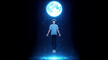 Anime Boy Peaceful Moment In The Rain, anime-boy, moon, dark, rain, moonlight, artist, art, digital-art, ai, artwork HD wallpaper