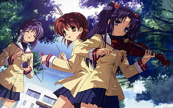 Anime school girls, School dresses, girls, black hair, anime HD wallpaper