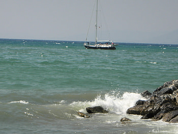 Beach, kusadasi, ship, nature, turkey HD wallpaper