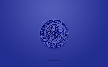 Mito HollyHock, creative 3D logo, blue background, J2 League, 3d emblem, Japan Football Club, Mito, Japan, 3d art, football, Mito HollyHock 3d logo HD wallpaper