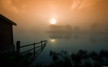 Nature, Sun, Twilight, Fog, House, Dusk, Scotland, Haze, Fencing, Enclosure HD wallpaper