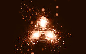 Mitsubishi brown logo, , brown neon lights, creative, brown abstract background, Mitsubishi logo, cars brands, Mitsubishi HD wallpaper