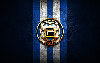 Eastern FC, golden logo, Hong Kong Premier League, blue metal background, football, Hong Kong football club, Eastern SC logo, Eastern AA logo, soccer, Eastern SC HD wallpaper