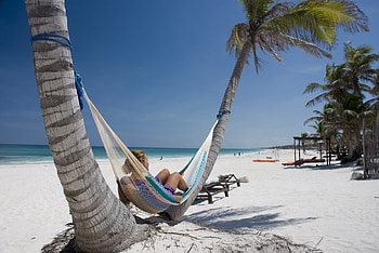 Hola Mexico, playa del rey, girl, hammock, mexico, beach HD wallpaper