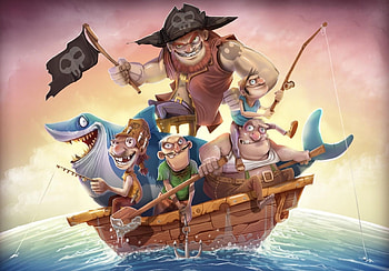 Fantasy, Pirats, Boat, Flag, Shark, Fishing Rods, Anchor HD wallpaper