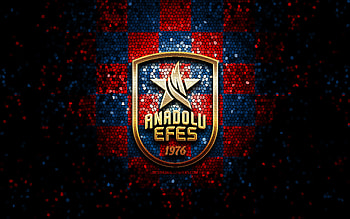 Anadolu Efes SK, glitter logo, Basketbol Super Ligi, red blue checkered background, basketball, turkish basketball team, Anadolu Efes logo, mosaic art, Turkey, Anadolu Efes HD wallpaper